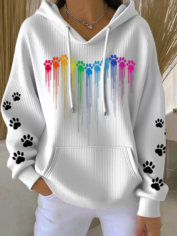Women's Dog Lover Colorful Dog Heart Paw Print Casual Sweatshirt