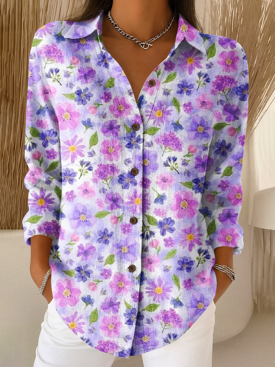 Vintage Purple Floral Art Print Casual Shirt