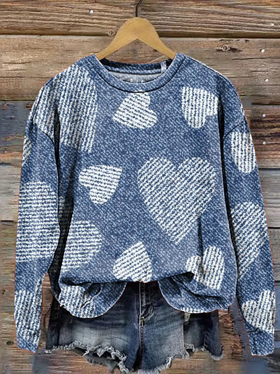 Hearts Love Pattern Art Print Casual Cotton Sweatshirt
