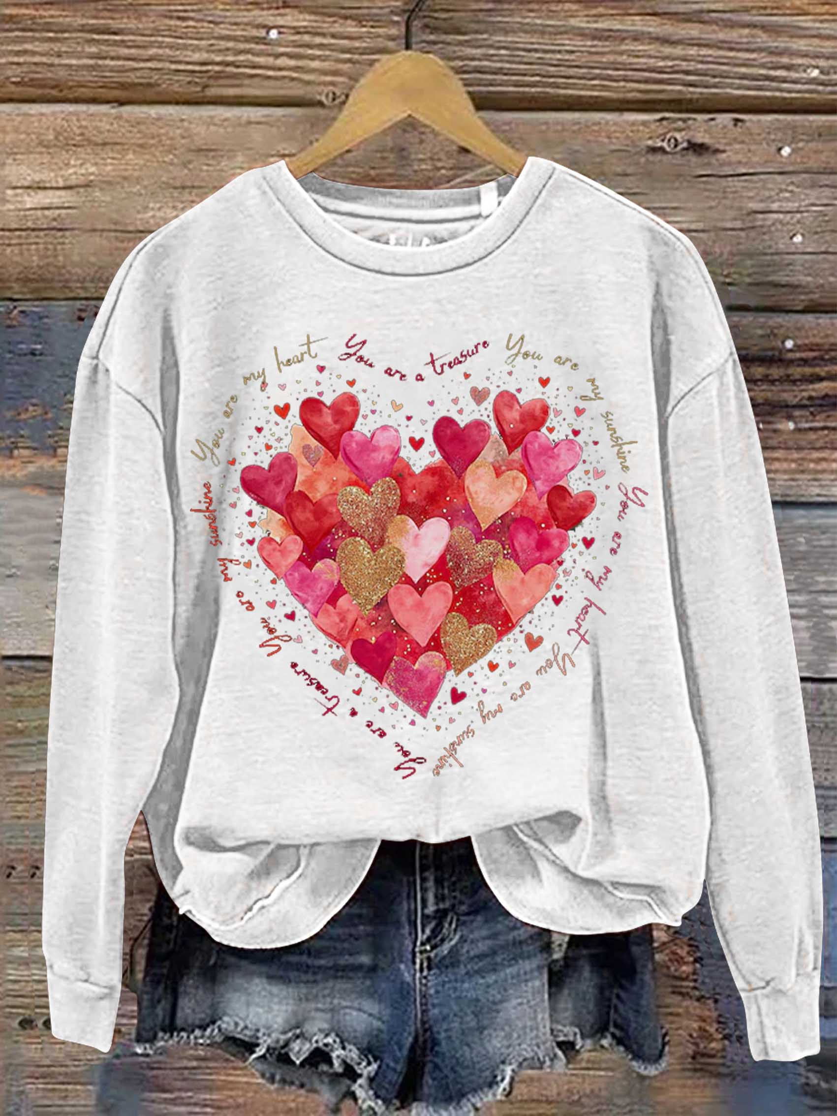 You Are My Heart, You Are My Sunshine Valentine's Day Print Casual Sweatshirt