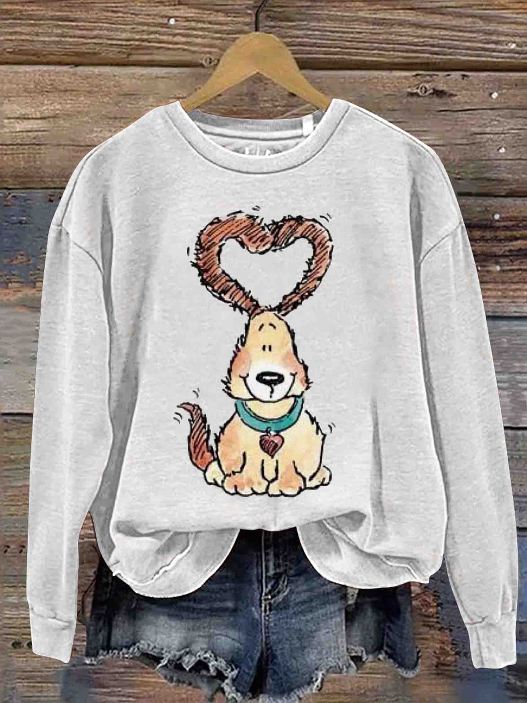 Vantage Cute Puppy Heart Casual Sweatshirt