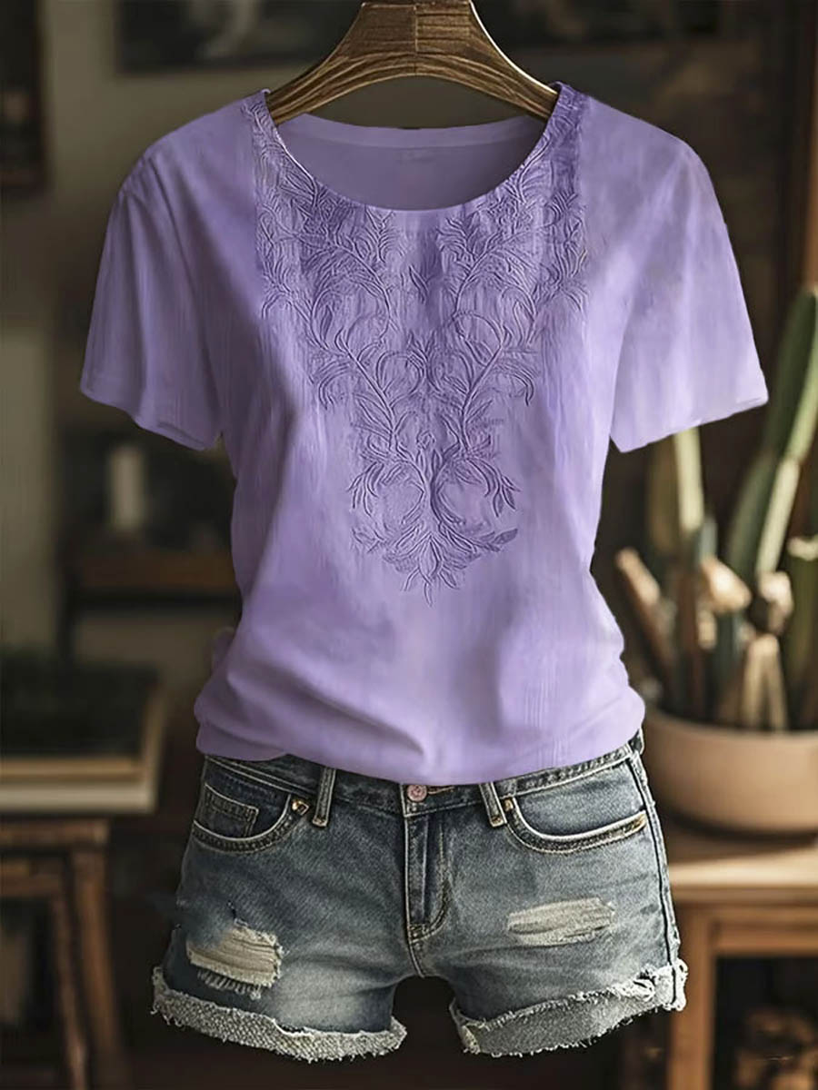 Purple Floral Alzheimer's Awareness Art Print Casual Cotton T-shirt