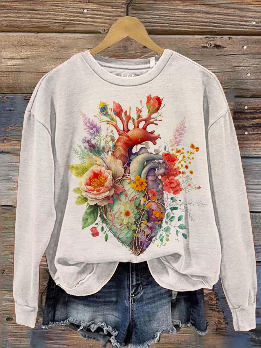 Lovely Floral Heart Pattern Art Print Casual Sweatshirt