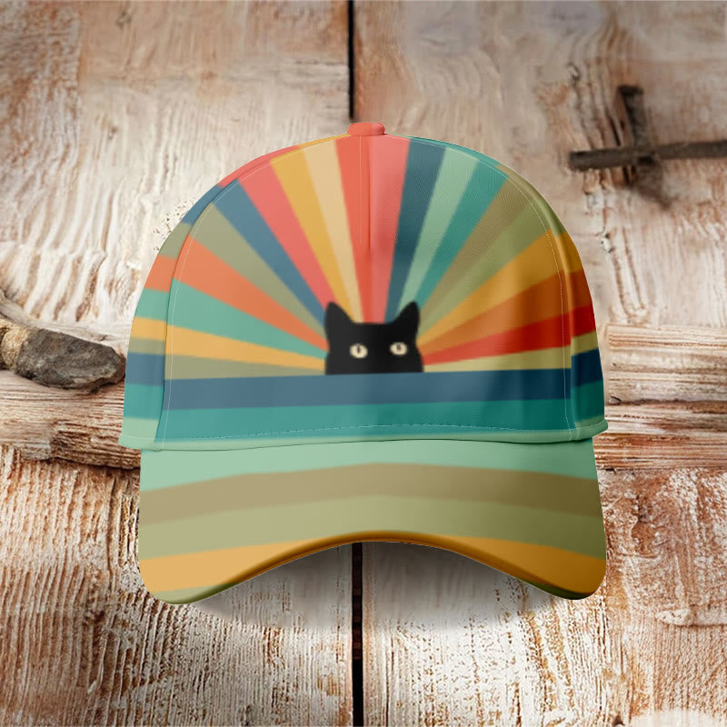 Dashingsoul Rainbow Cat Print Cap