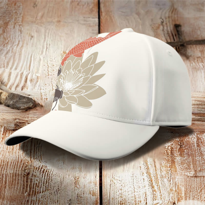 Dashingsoul Good Luck Koi Fish Lotus Print Casual Cap