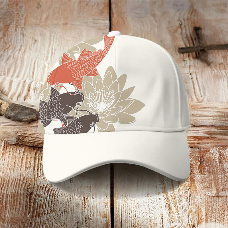 Dashingsoul Good Luck Koi Fish Lotus Print Casual Cap