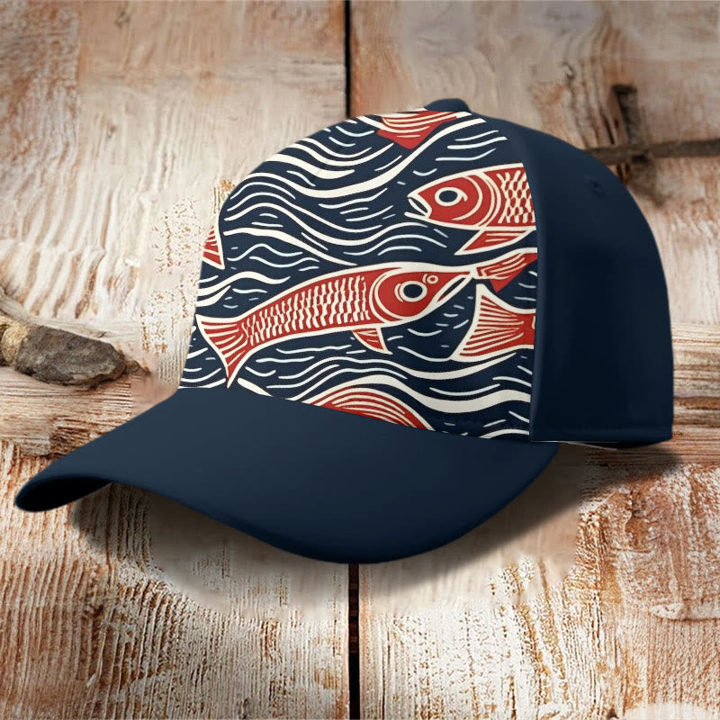 Dashingsoul Funny Wavy Abstract Fish Art Print Casual Cap