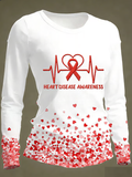 Women's Heart Disease Awareness Casual Long-sleeved T-shirt