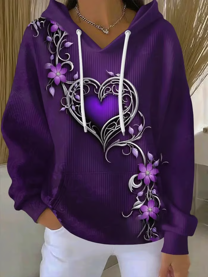 Alzheimer's Awareness Purple Floral Print Casual Hoodie Sweatshirt