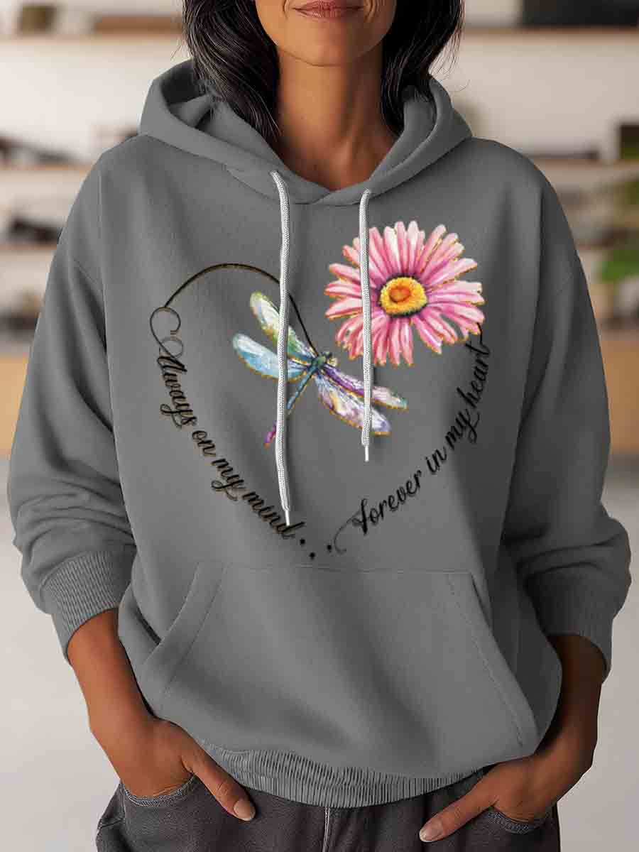 Forever In My Heart Dragonfly Art Casual Hoodie Sweatshirt