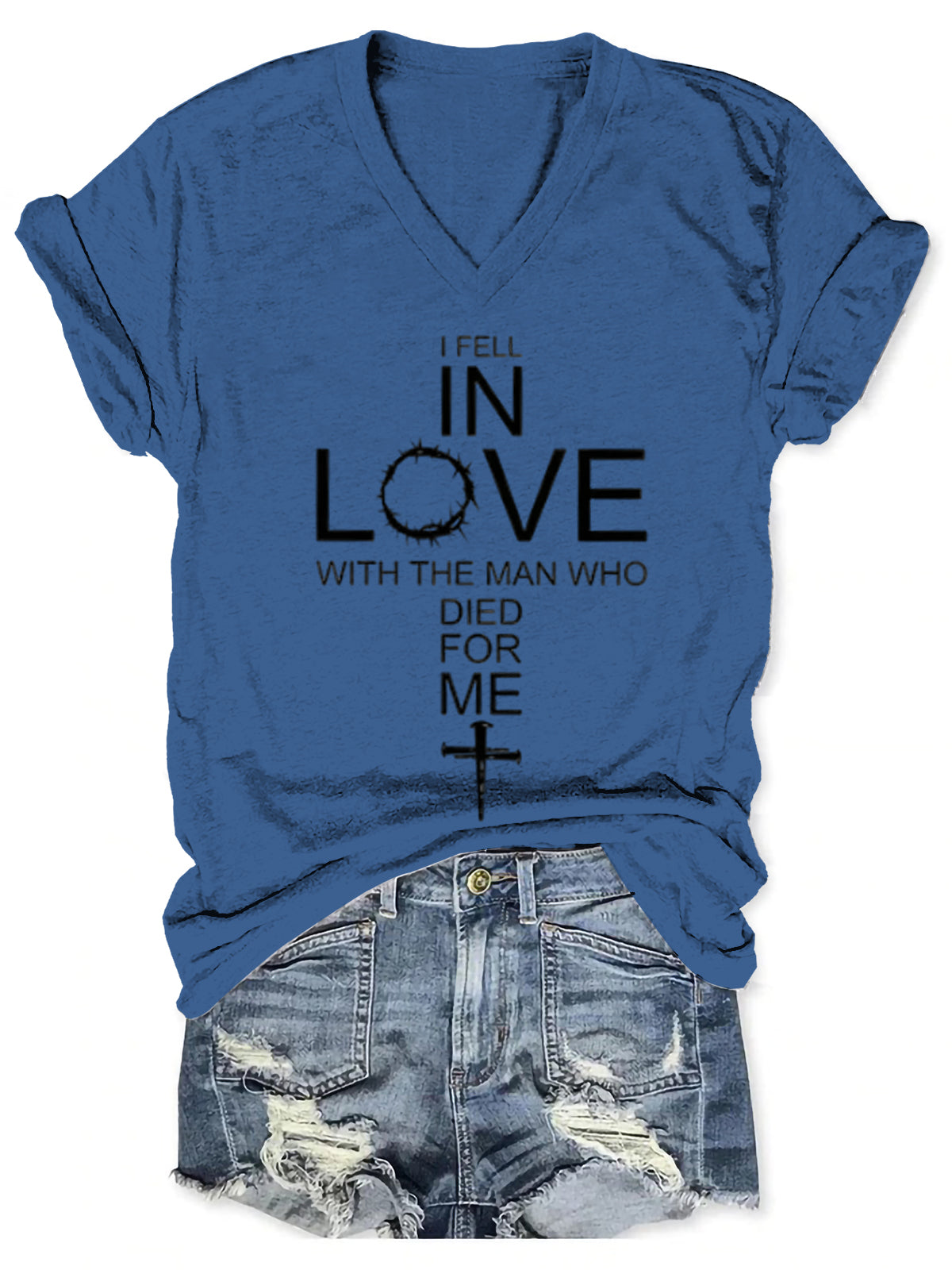 God Art Vintage Heart V-neck Casual T-Shirt