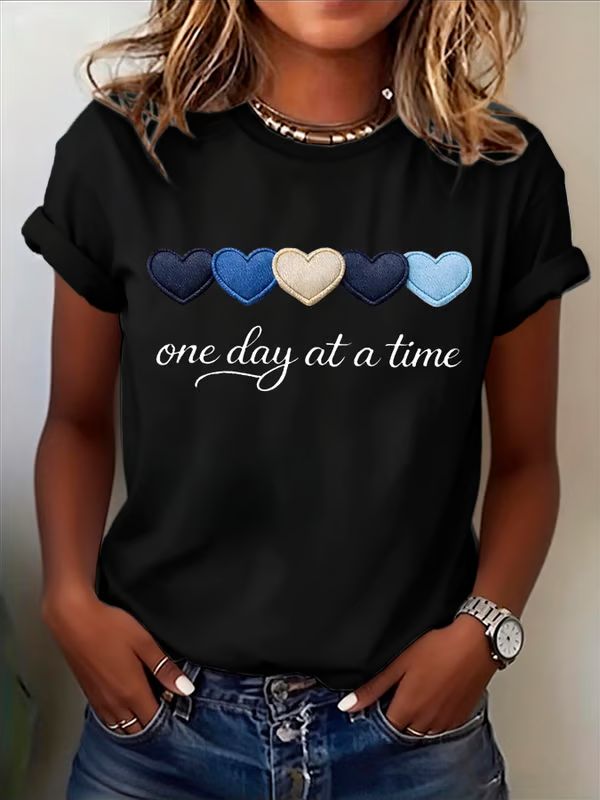One Day At A Time Heart Print T-shirt