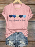 One Day At A Time Heart V-neck Casual T-shirt