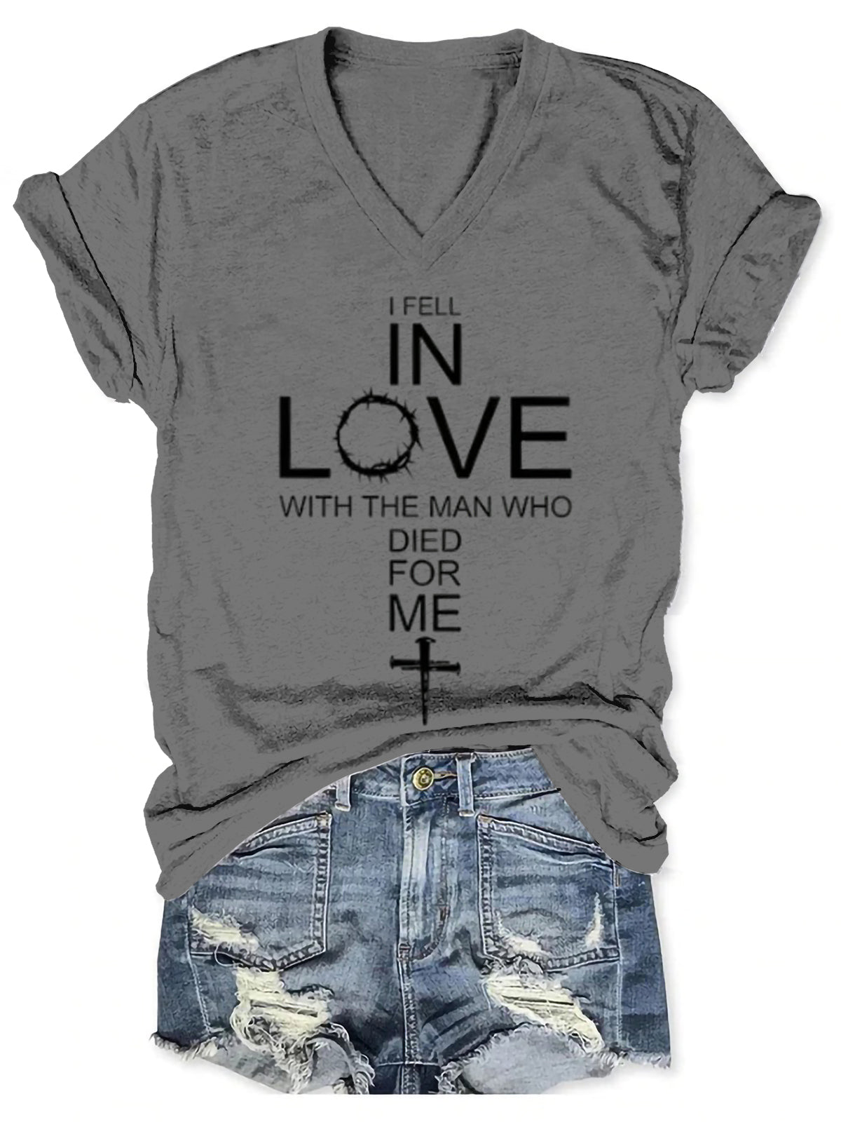 God Art Vintage Heart V-neck Casual T-Shirt