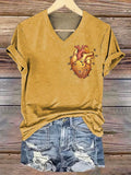 Women's Bee Heart Art V-neck Casual T-Shirt