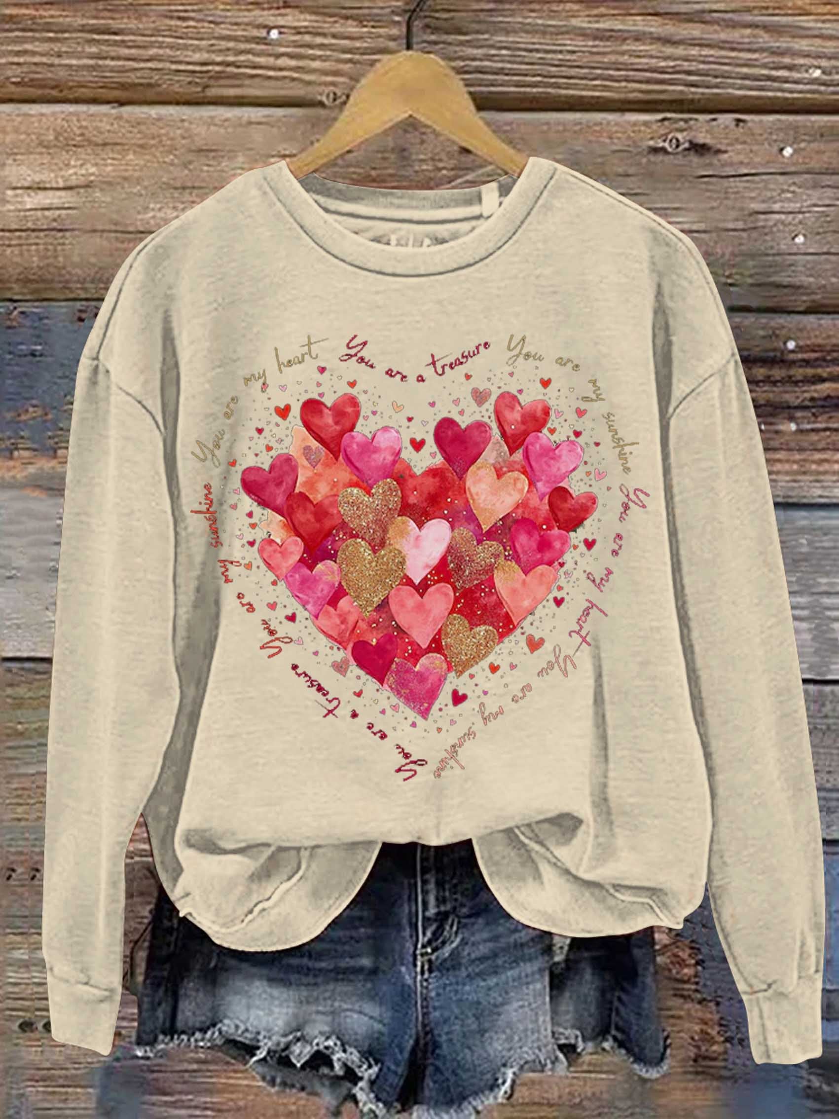You Are My Heart, You Are My Sunshine Valentine's Day Print Casual Sweatshirt
