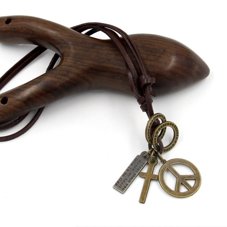 Peace sign Leather Vintage sweater chain