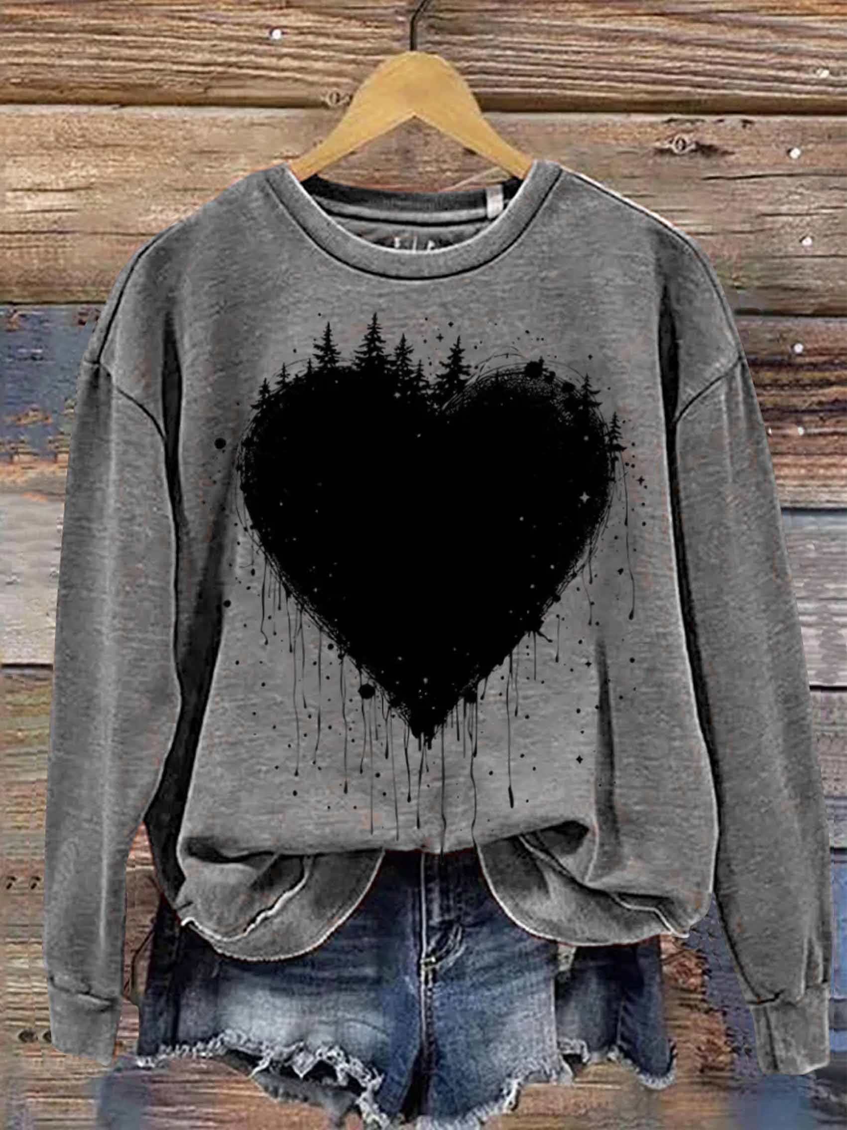 Retro Love Heart Abstract Art Print Casual Sweatshirt