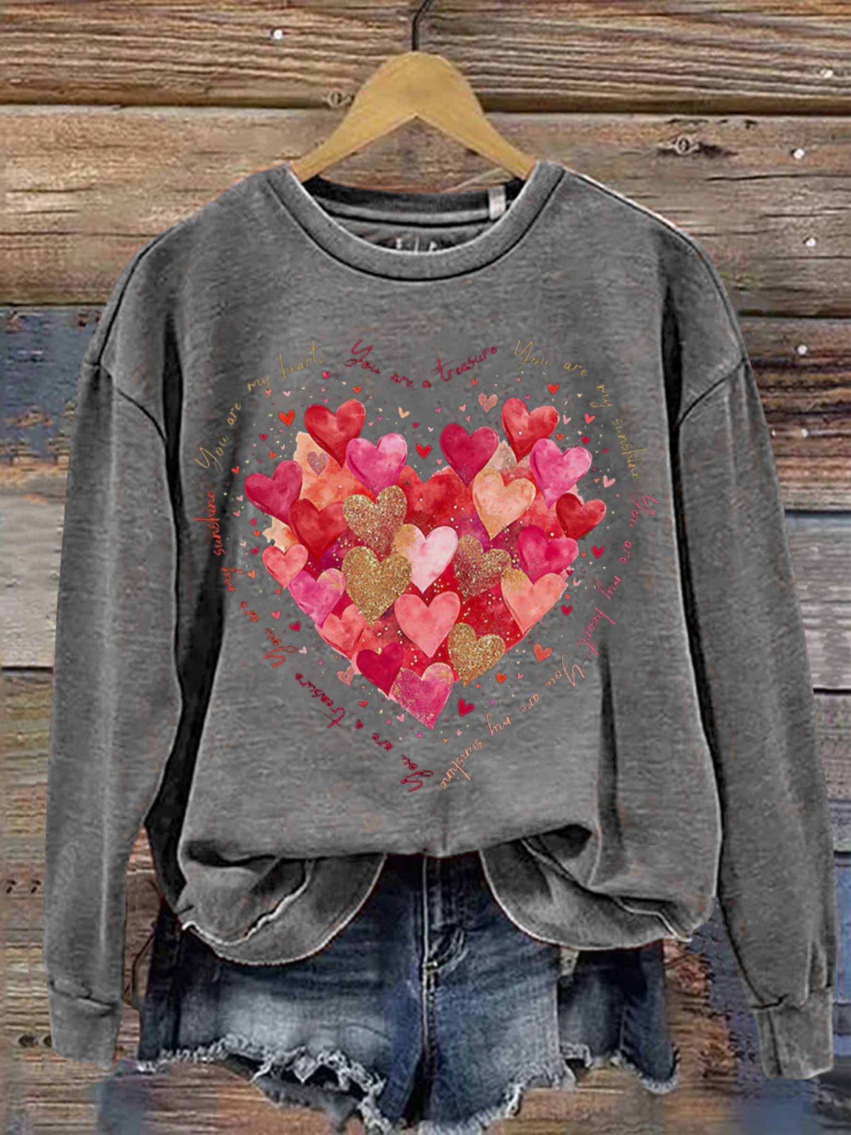 You Are My Heart, You Are My Sunshine Valentine's Day Print Casual Sweatshirt