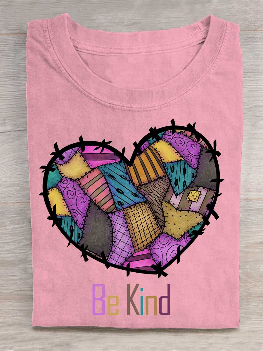 Heart Collage Be Kind Art Vintage Print T-shirt