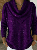 Vintage Soft Triangle Neck Sequined Shiny Sweater Top