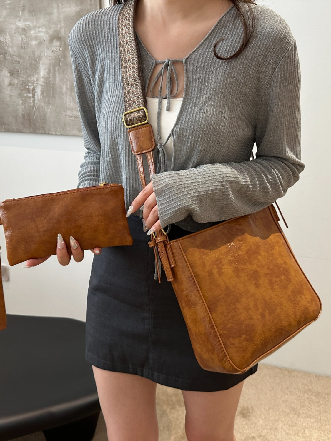 PU Leather Bag - Adjustable Strap Crossbody Bag with Pouch