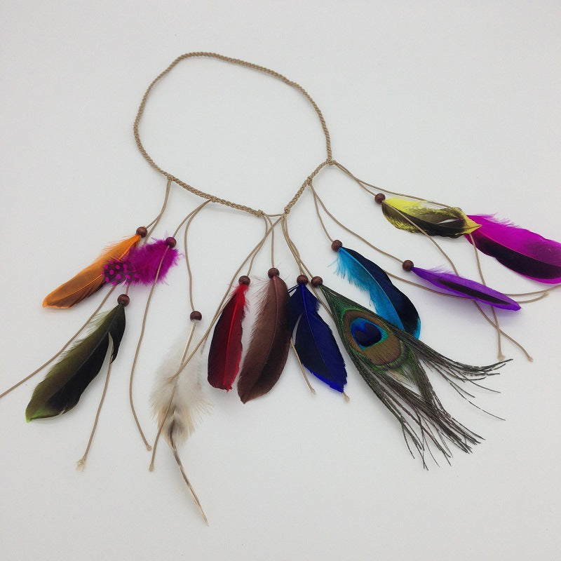 Bohemian Peacock Feathers Hippie Ethnic Hair Band