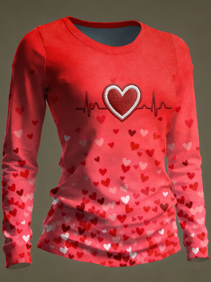 Women's Heart Disease Awareness Casual Long-sleeved T-shirt