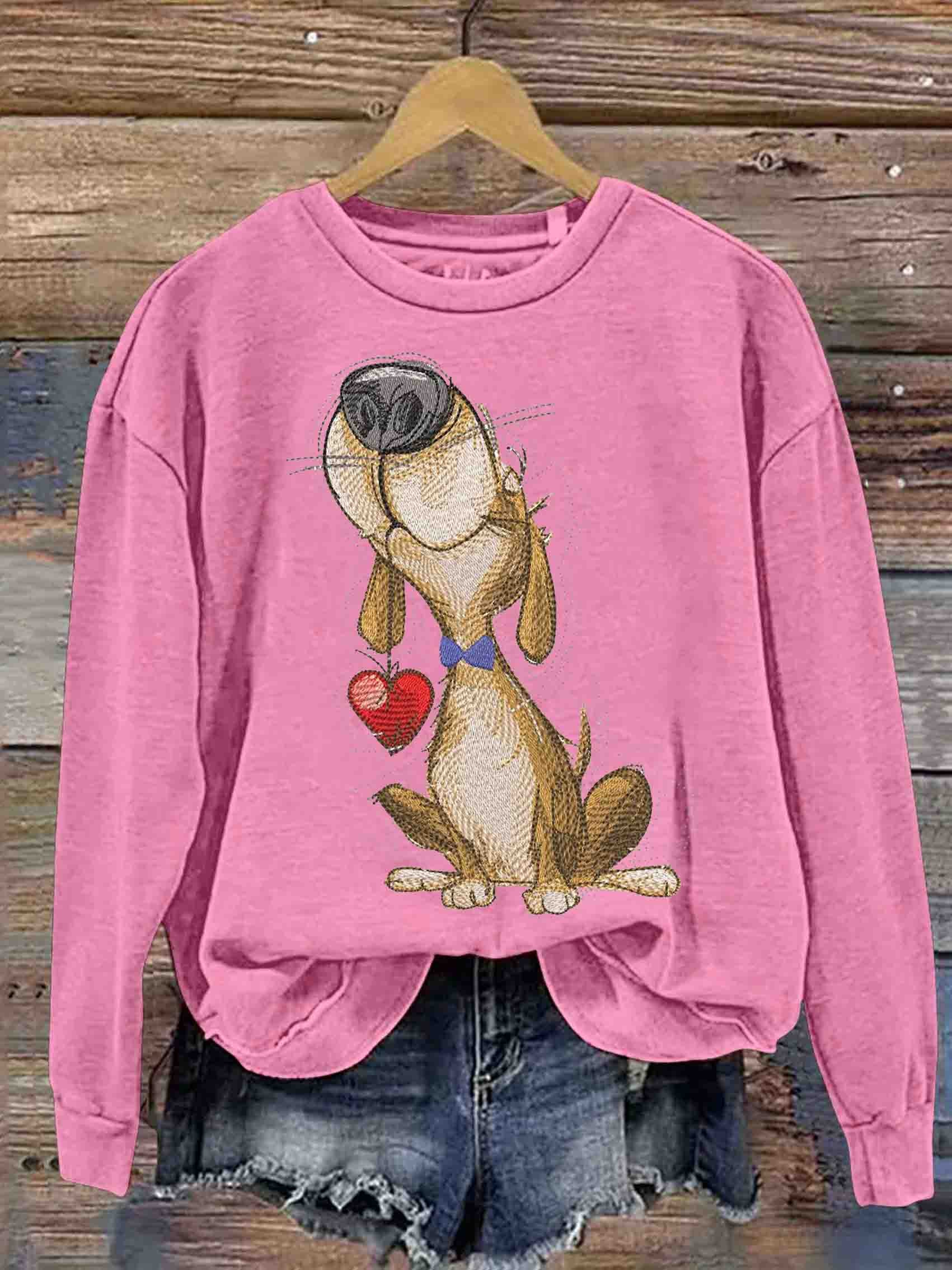 Funny Dog And Heart Art Vintage Print Casual Sweatshirt