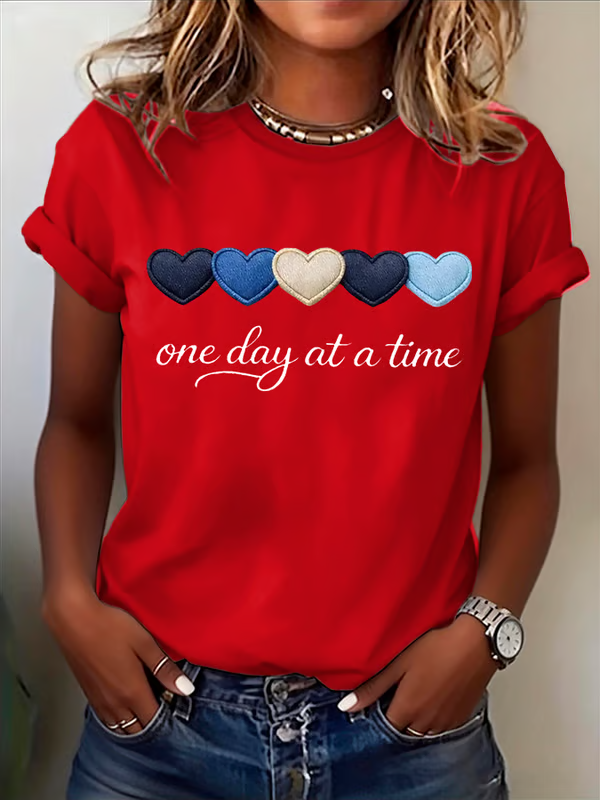 One Day At A Time Heart Print T-shirt