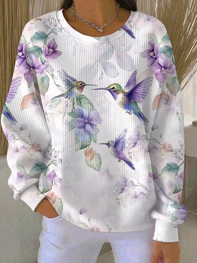 Women's Purple Floral Long Sleeve Top