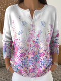 Woman's Vintage Purple Alzheimer Awareness Print Buttoned Cardigan Sweater