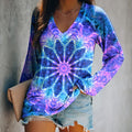 Blue Mandala Print Loose Long Sleeve T-shirt