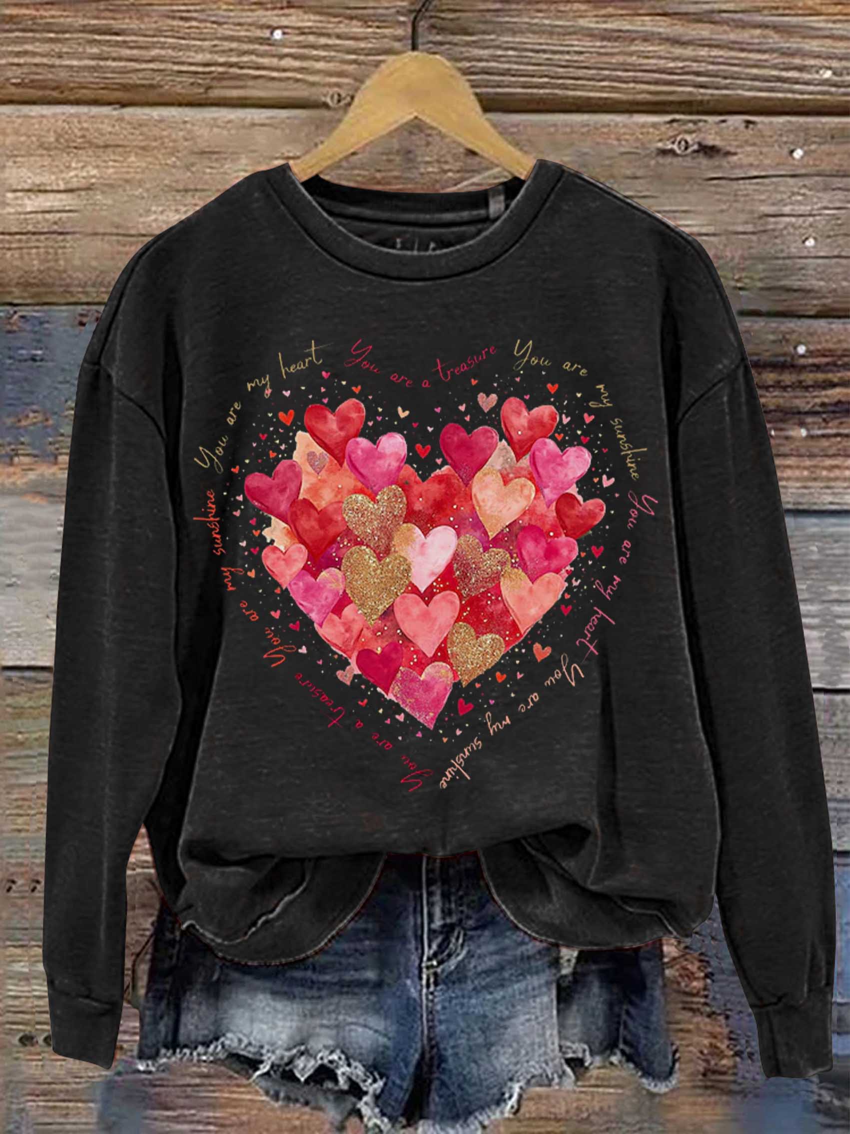 You Are My Heart, You Are My Sunshine Valentine's Day Print Casual Sweatshirt