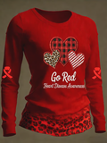 Women's Go Red Heart Disease Awareness Casual Long-sleeved T-shirt