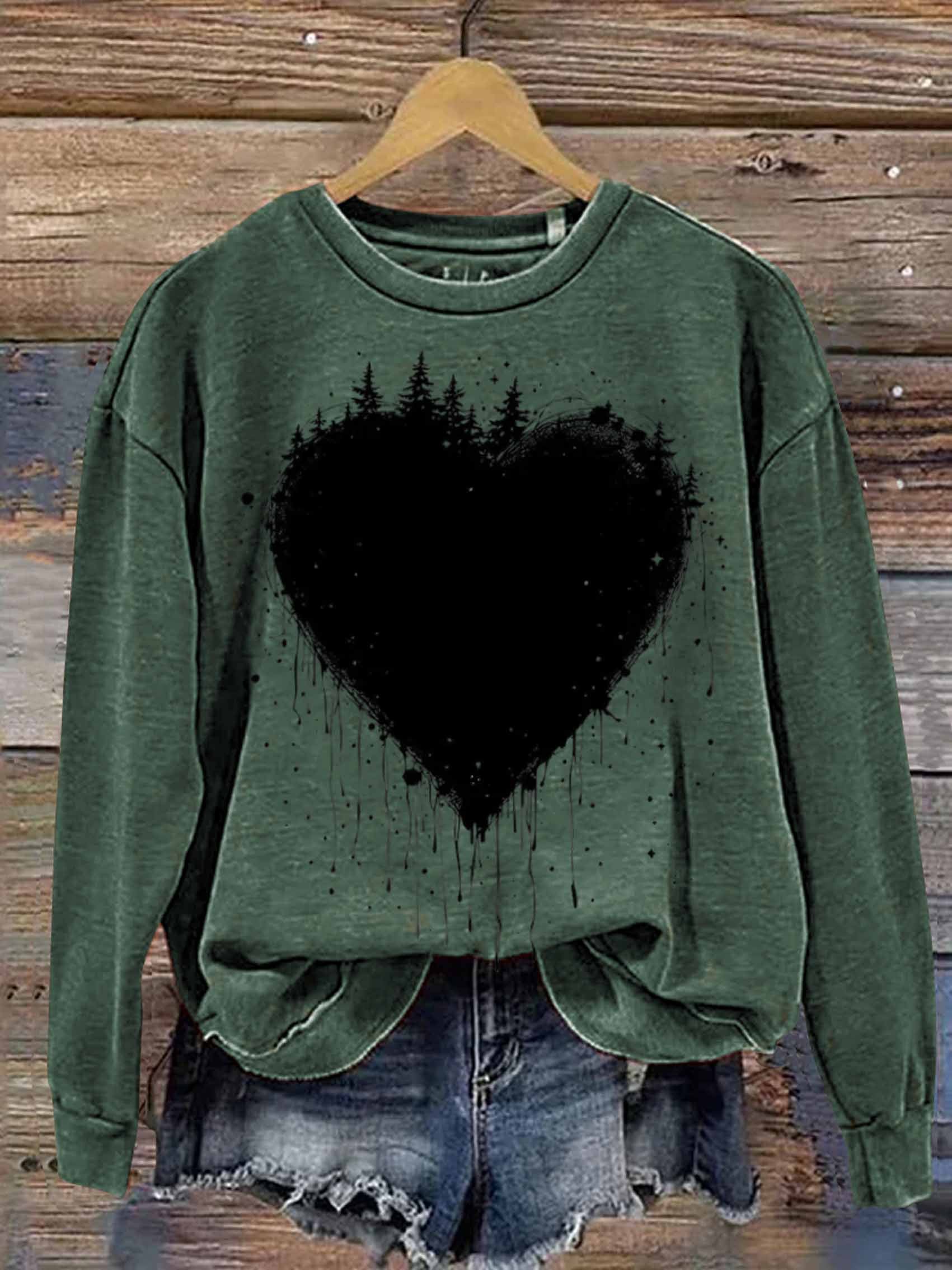 Retro Love Heart Abstract Art Print Casual Sweatshirt