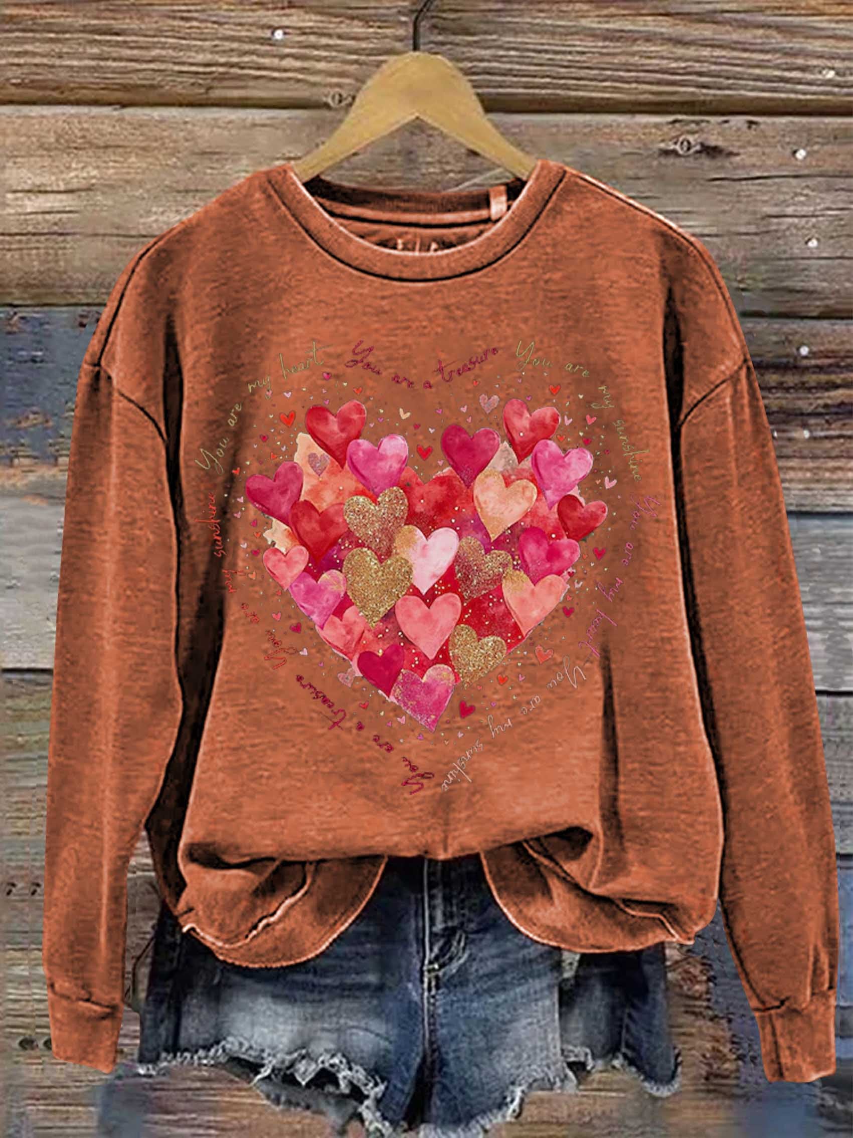 You Are My Heart, You Are My Sunshine Valentine's Day Print Casual Sweatshirt