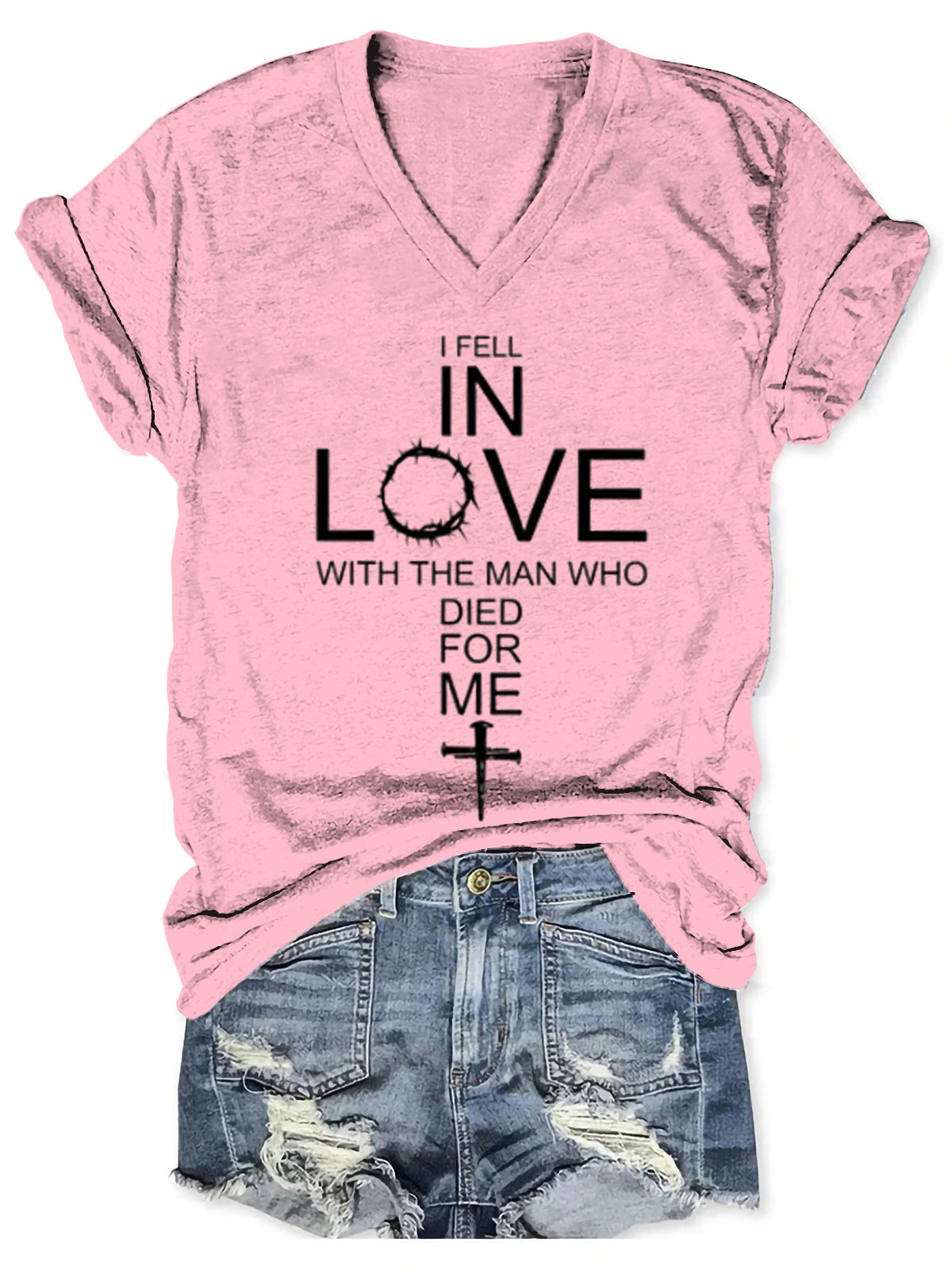 God Art Vintage Heart V-neck Casual T-Shirt