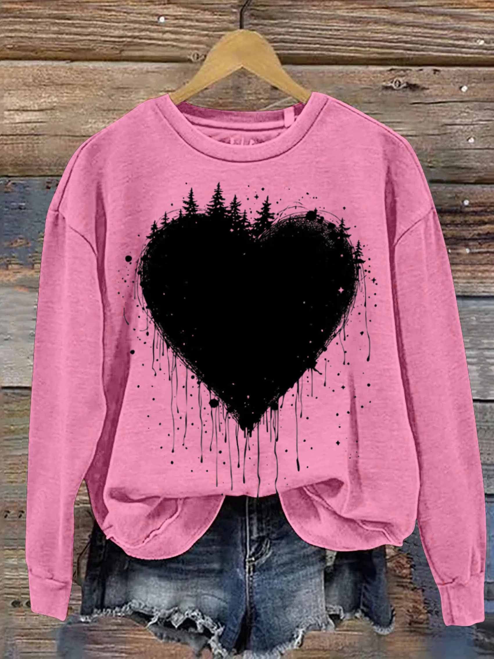Retro Love Heart Abstract Art Print Casual Sweatshirt