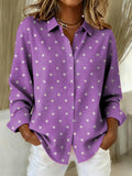 Women's Vintage Alzheimer Awareness Purple Art Print Casual Cotton Shirt
