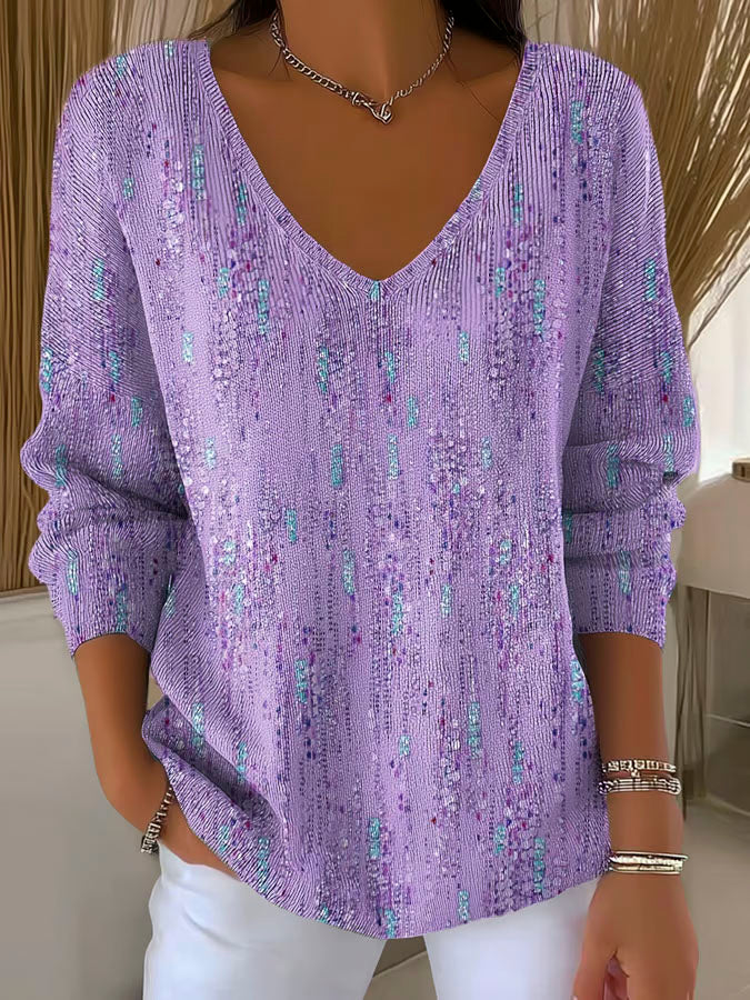 Women's Purple Gradient Pattern Art Print Casual Pullover Sweater