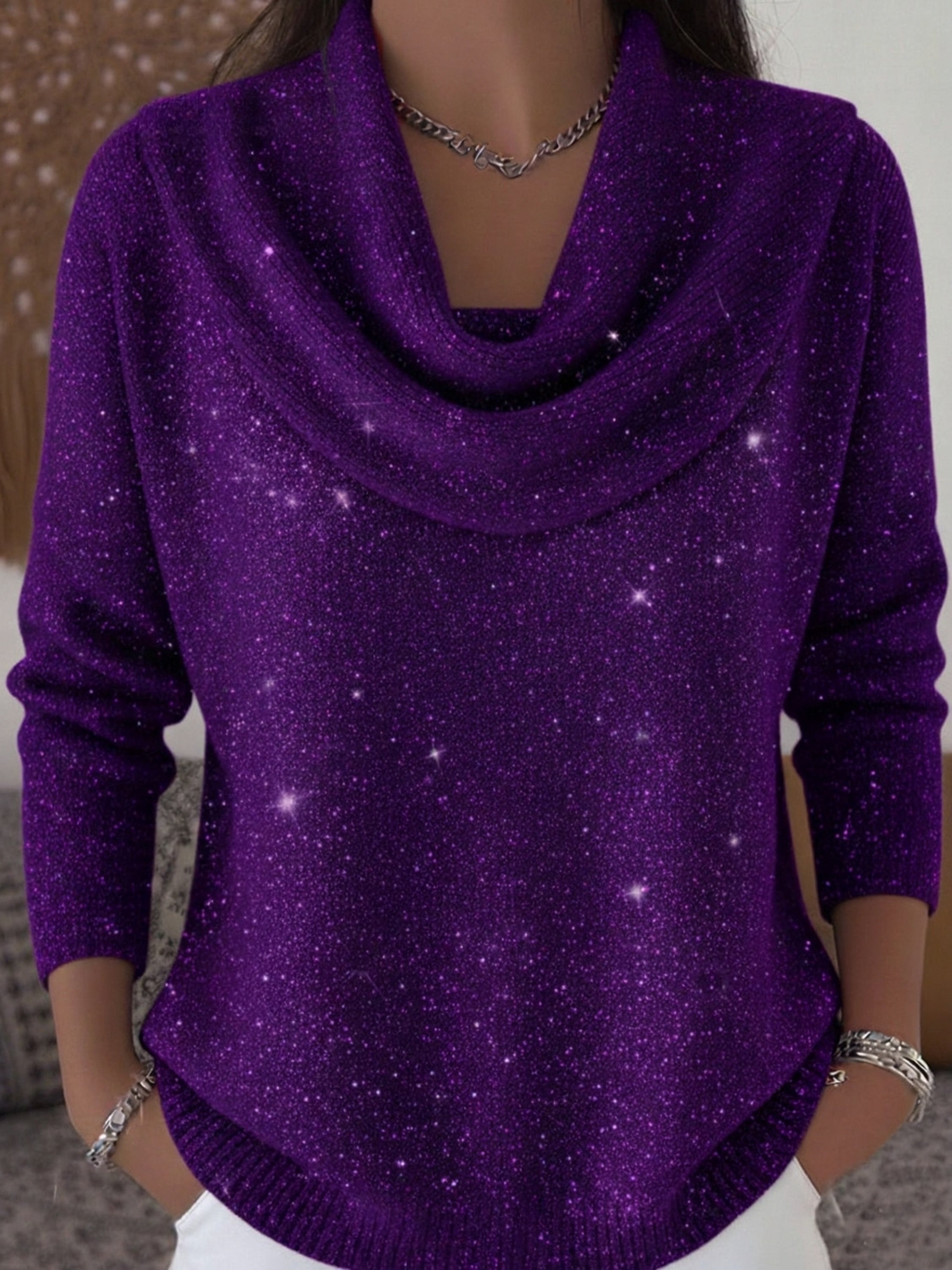 Women's Elegant Solid Color Loose Shiny Sweater