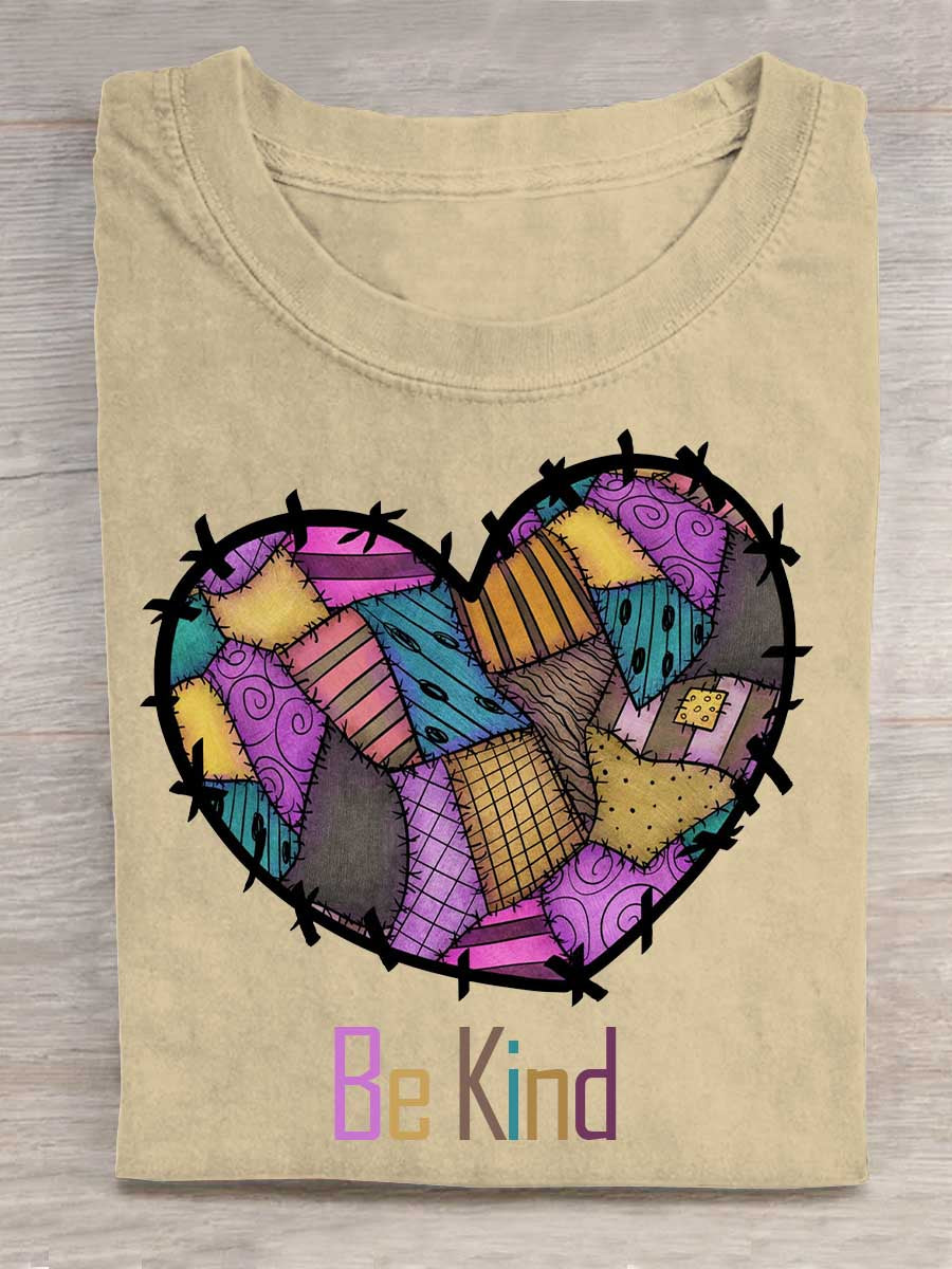 Heart Collage Be Kind Art Vintage Print T-shirt