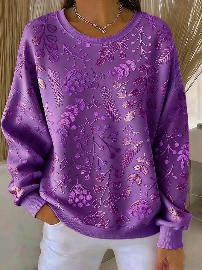Women's Casual Purple Floral Sweatshirt