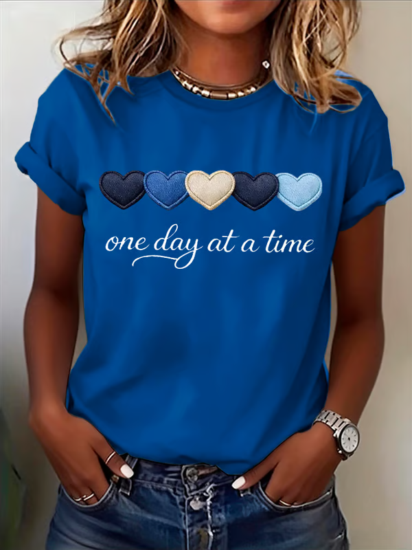 One Day At A Time Heart Print T-shirt