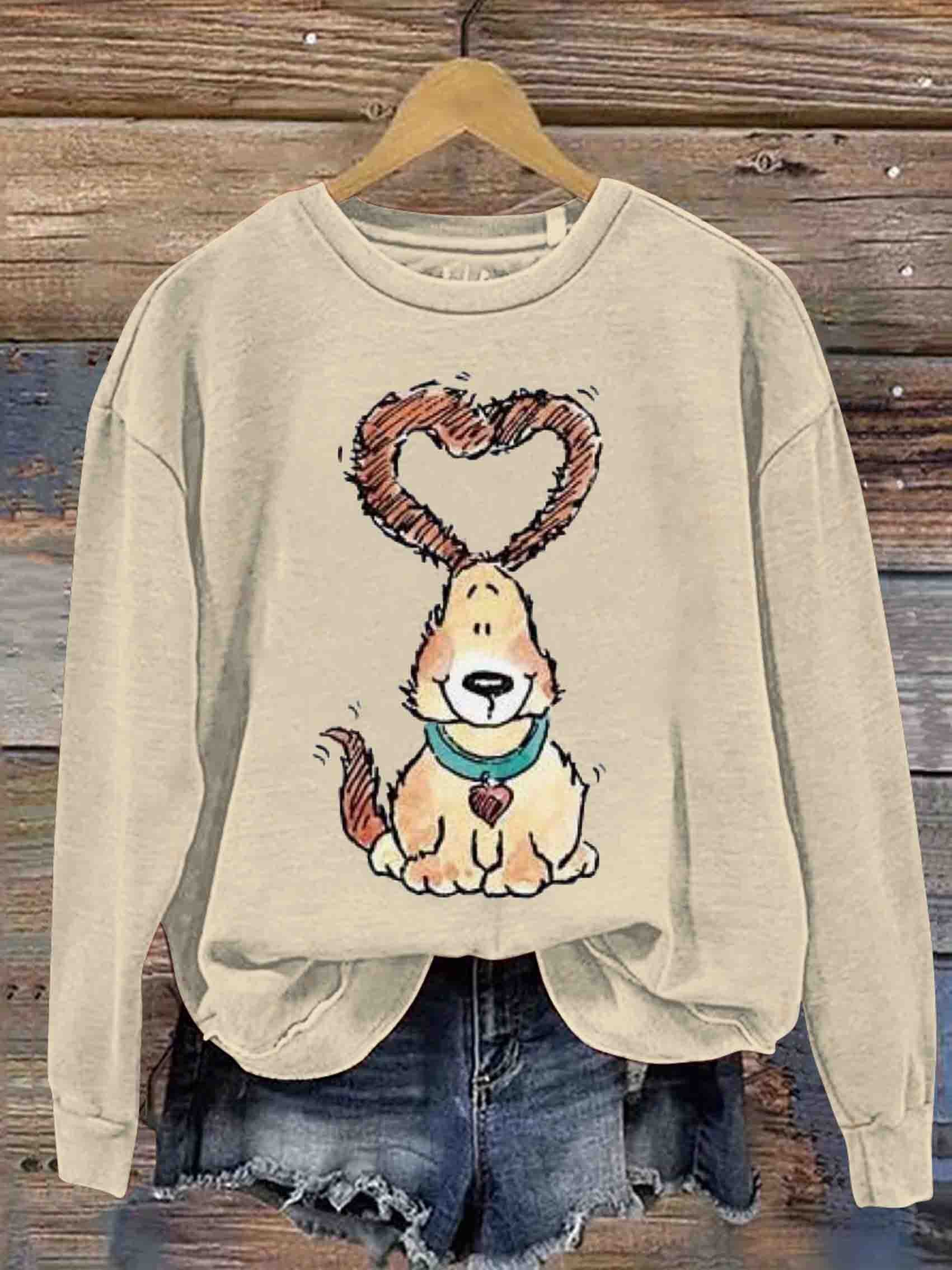 Vantage Cute Puppy Heart Casual Sweatshirt