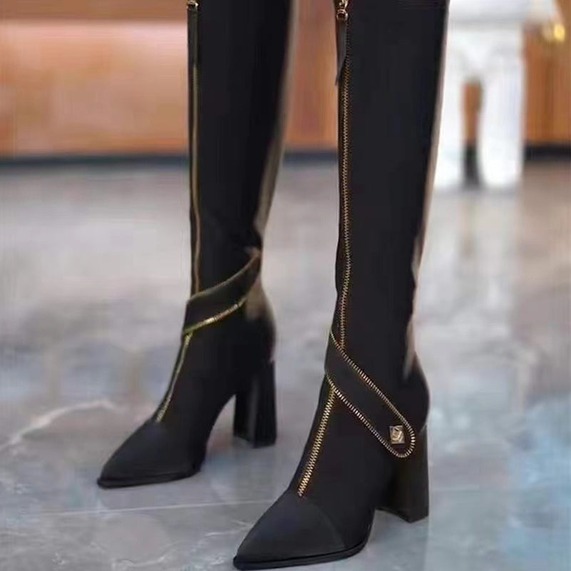 ⏳Time-Limited Special⏰Pointed Toe Chunky Heel Knee High Boots