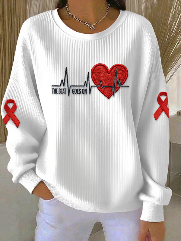 The Beat Goes On Heart Disease Awareness Print Casual Sweatshirt