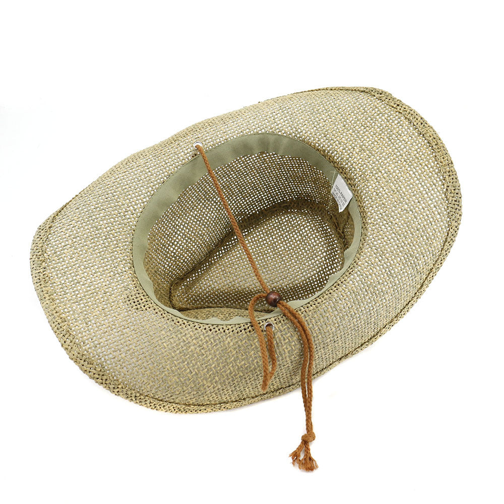 Western Cowboy Sandy Beach Sun Protect Straw Hat With String