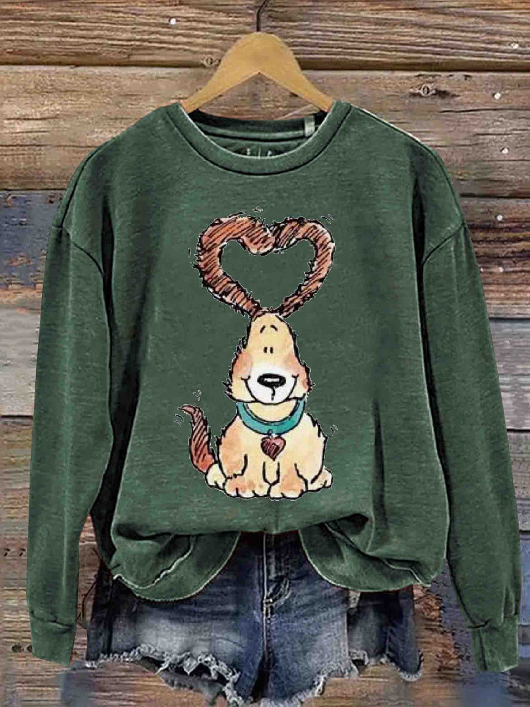 Vantage Cute Puppy Heart Casual Sweatshirt